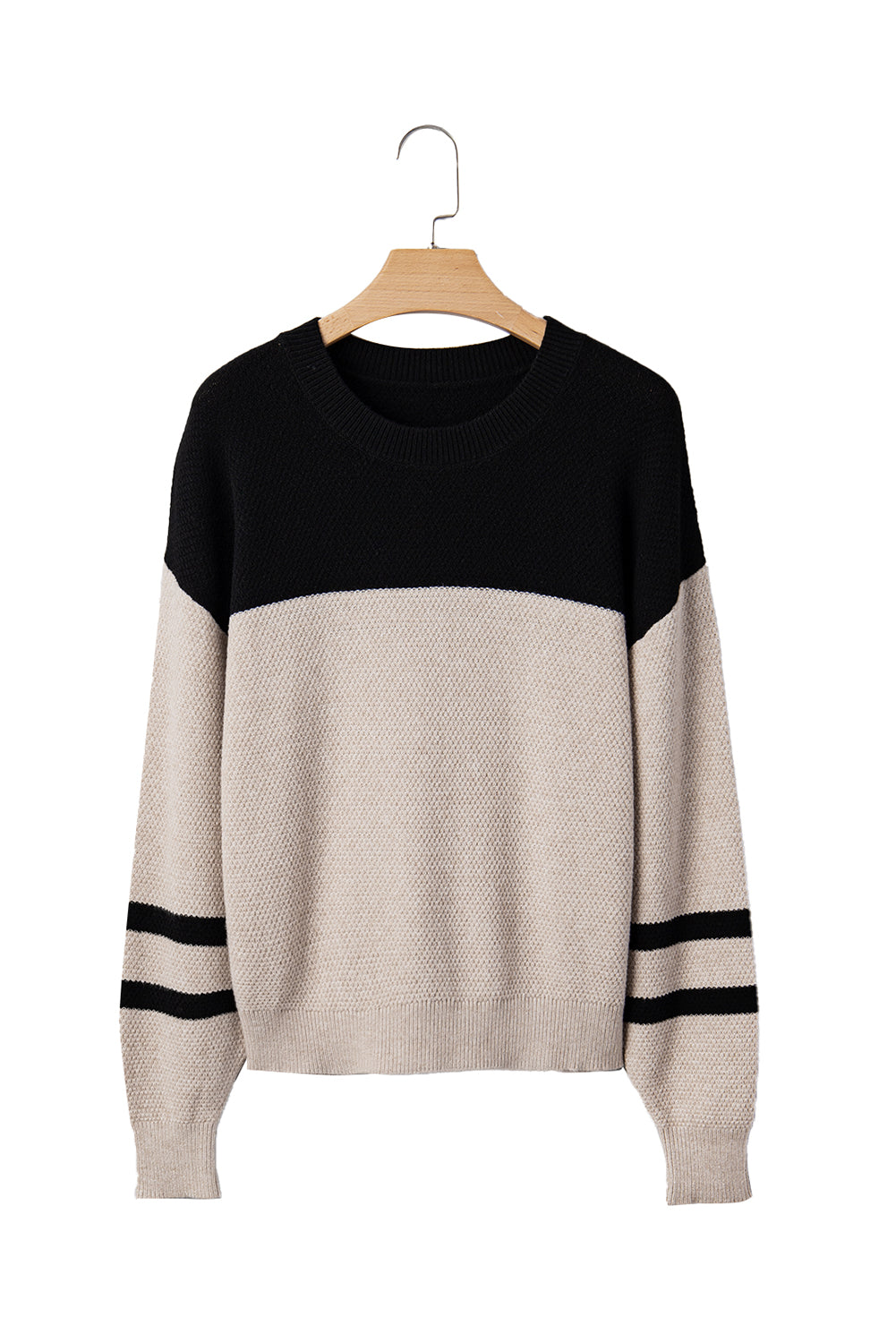 Dark Brown Colorblock Striped Sleeve Detail Knit Sweater
