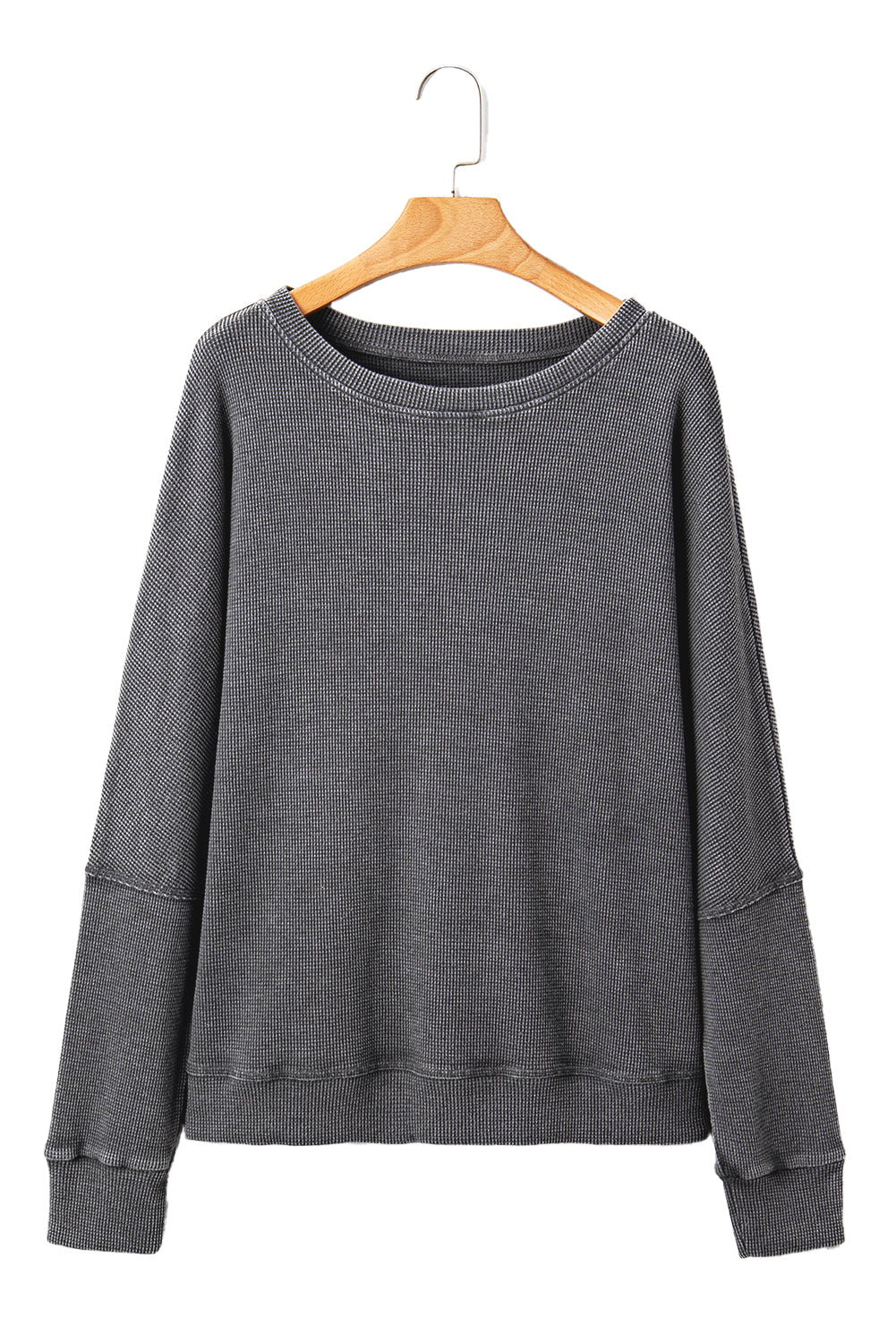 Mist Green Ribbed Plain Long Sleeve Loose Top