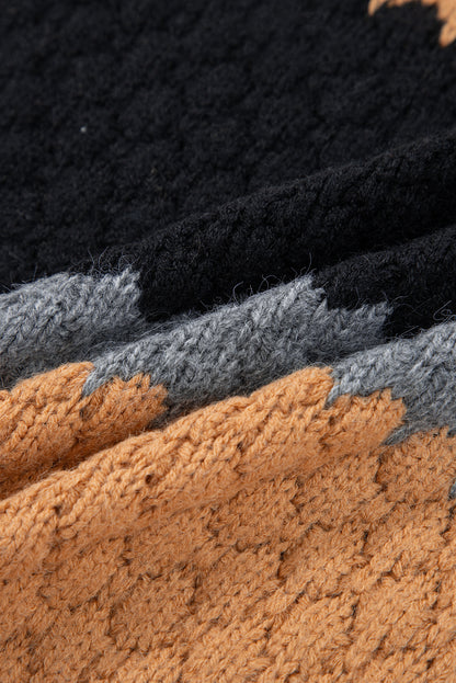 Khaki Colorblock High Neck Baggy Sweater