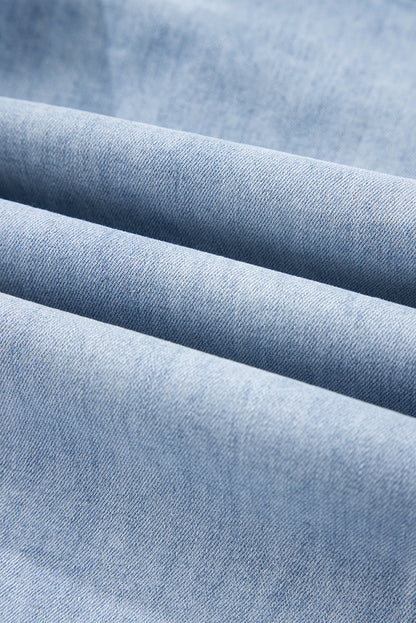 Prussian Blue Drawstring Seam Detail Raw Hem Wide Leg Jeans