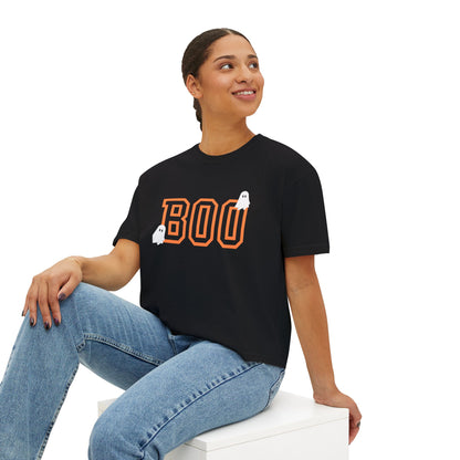 Halloween Ghost Women's Boxy Tee, Cute Halloween Shirt, Boo Tee, Spooky Casual Top, Fall Fashion Tee