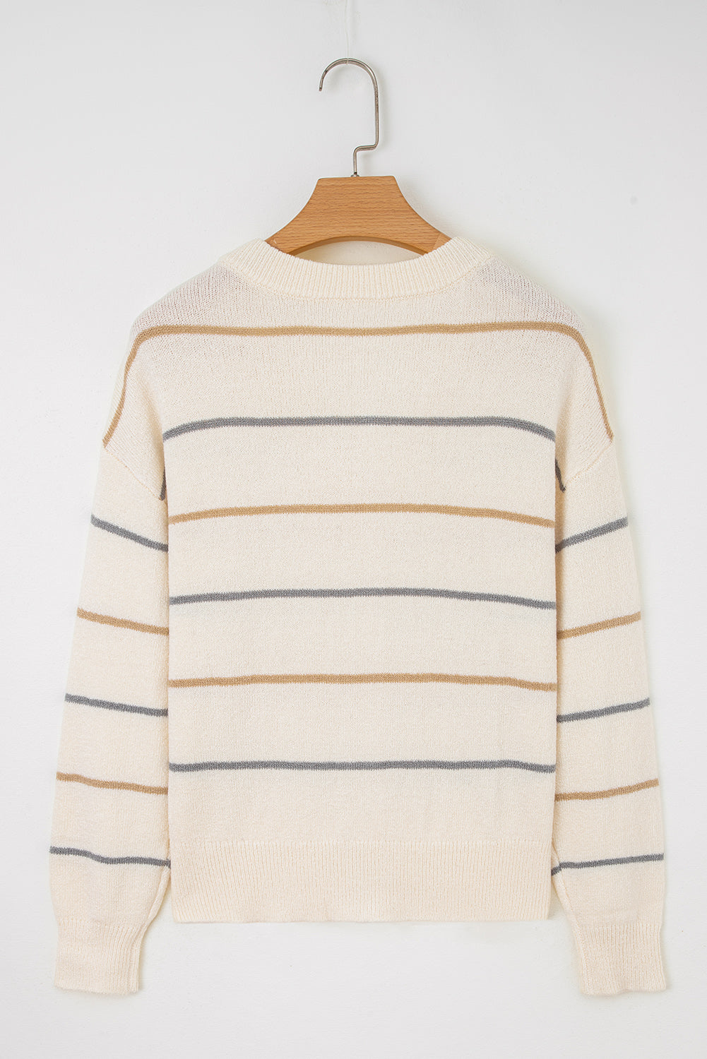 Multicolour Striped Buttoned Front V Neck Drop Shoulder Cardigan