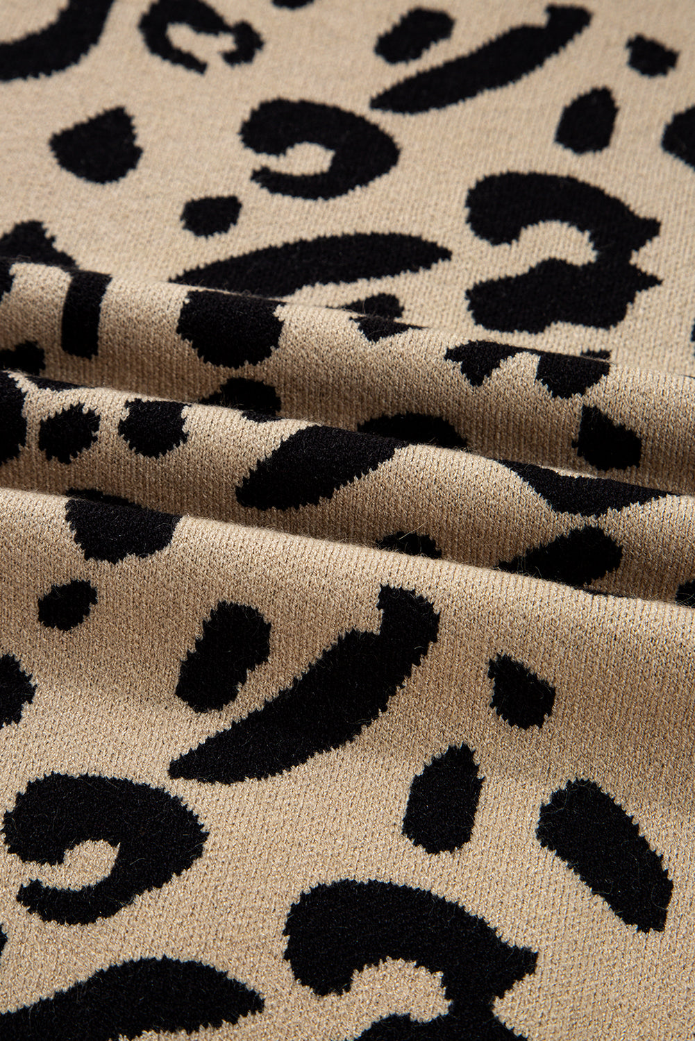 Brown Leopard Pattern Lace Trim Ribbed Detail Button Cuffed Sweater