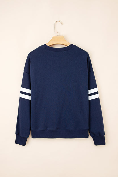 Coffee Preppy Striped Sleeve Loose Sweatshirt