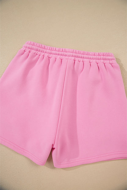 Strawberry Pink Colorblock Pullover and Drawstring Shorts Set
