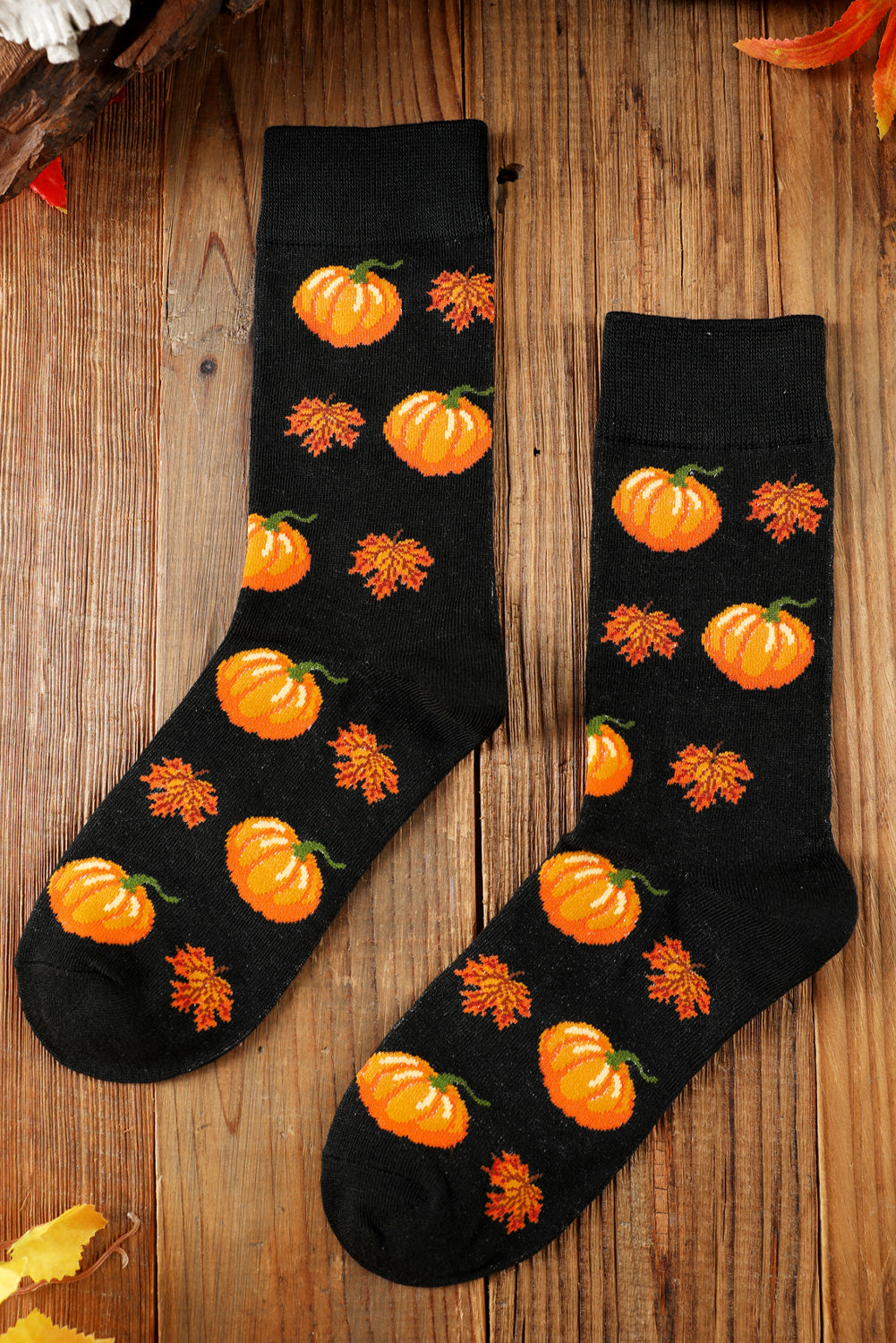 Parchment Pumpkin & Acorn Pattern Combed Cotton Crew Socks