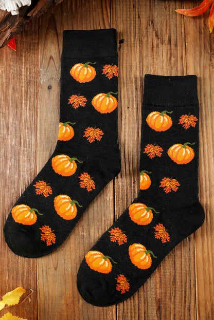 Parchment Pumpkin & Acorn Pattern Combed Cotton Crew Socks