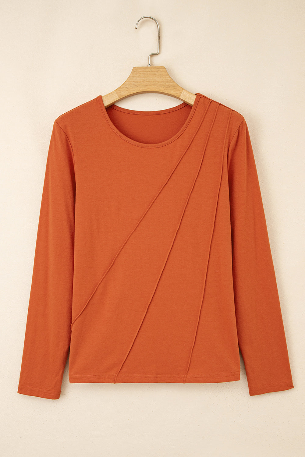 Black  Asymmetric Seam Detail Solid Color Long Sleeve Top