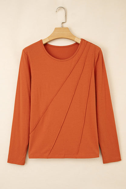 Black  Asymmetric Seam Detail Solid Color Long Sleeve Top