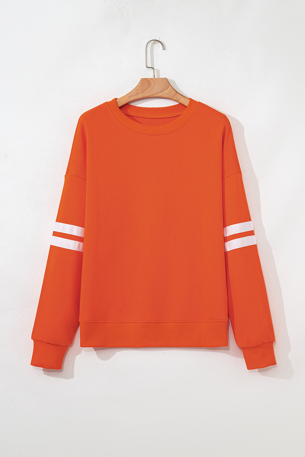 Coffee Preppy Striped Sleeve Loose Sweatshirt