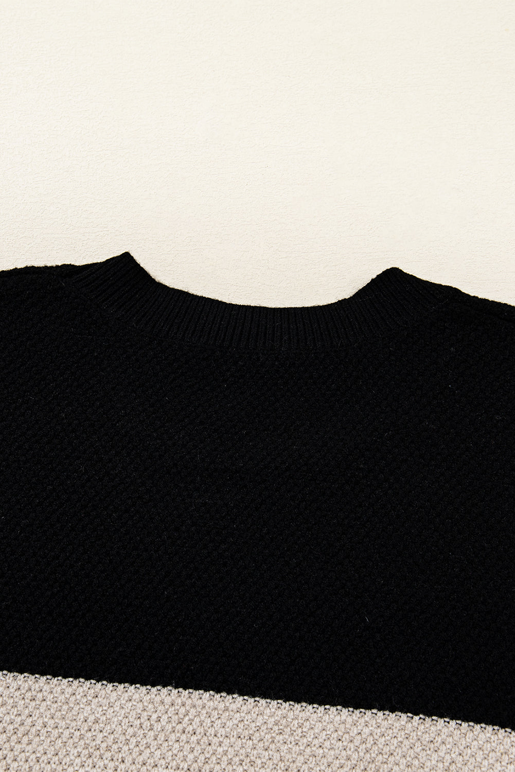 Dark Brown Colorblock Striped Sleeve Detail Knit Sweater