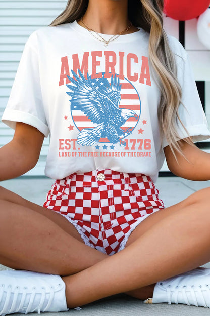 White Vintage AMERICA Eagle Printed Freedom Spirit Patriotic Tee