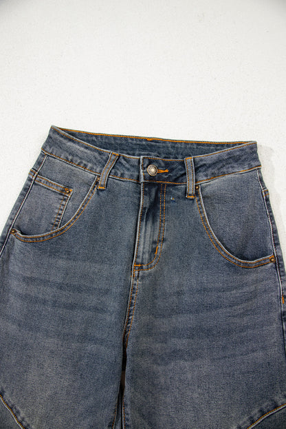 Sail Blue Criss Cross Straight Leg High Waist Jeans
