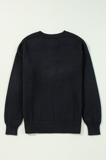 Black Halloween Boo Drop Shoulder Knit Sweater