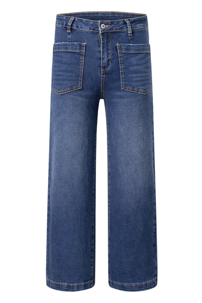 Bluing Mimimalist Patch Pocket High Waist Shift Jeans