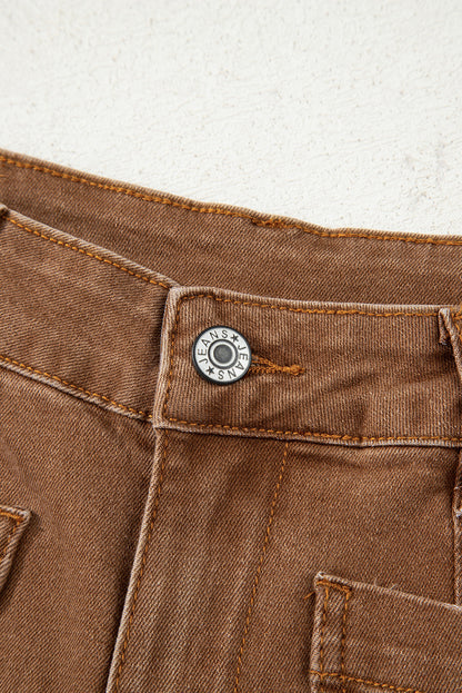 Brown Minimalist Patch Pocket High Waist Shift Jeans