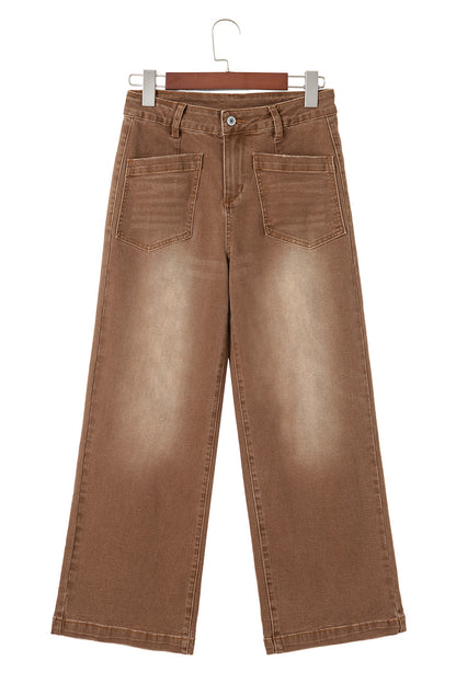 Brown Minimalist Patch Pocket High Waist Shift Jeans