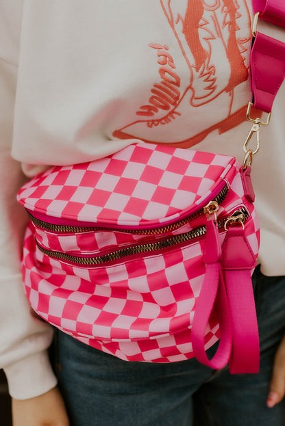 Chicory Coffee Checkered Print Wide Strap Large Crossbody Bag
