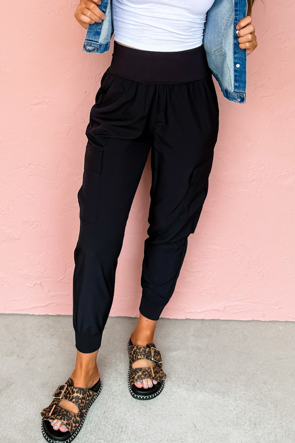 Camel Elastic High Waist Pocketed Cargo Jogger Pants