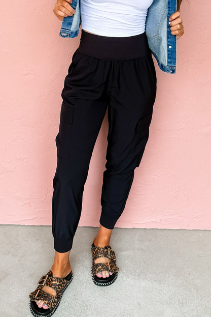 Camel Elastic High Waist Pocketed Cargo Jogger Pants