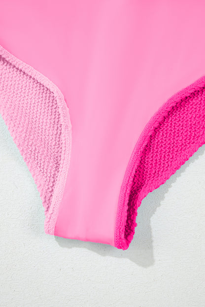 Sky Blue Corded Colorblock Square Neck Bikini Swimsuit