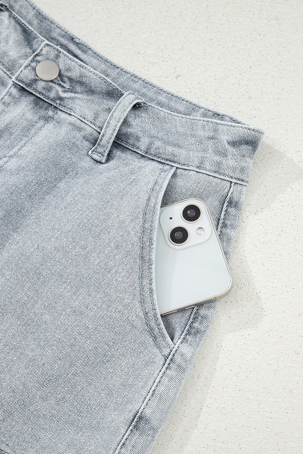 Sail Blue Scalloped Hemline Light Wash Denim Shorts