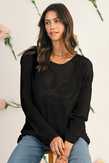 Coral Crochet Hollow-out Knit Sweater