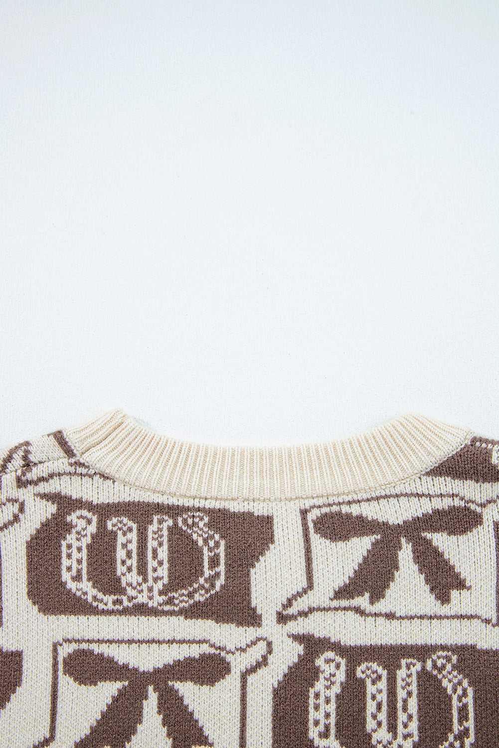 Brown Colorblock Bow Pattern Drop Sleeve Sweater