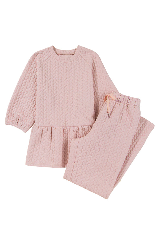 Delicacy Braided Texture Ruffle Hem Top Drawstring Loose Pants Set