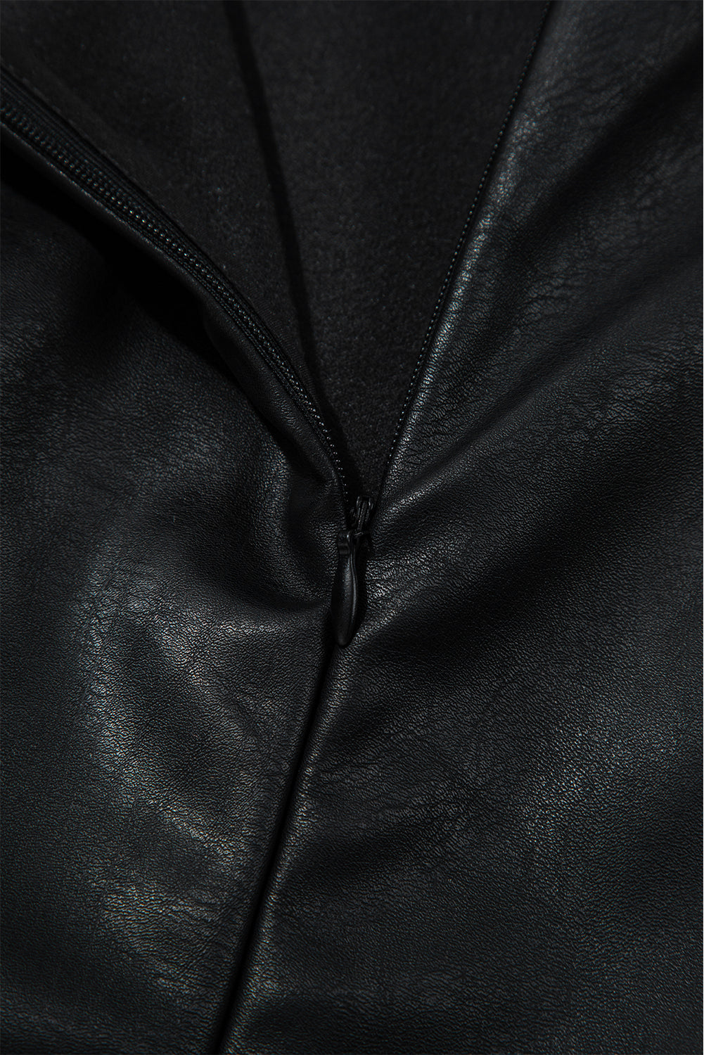 Black Faux Leather Sleeveless Round Neck Mini Dress