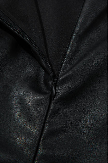 Black Faux Leather Sleeveless Round Neck Mini Dress