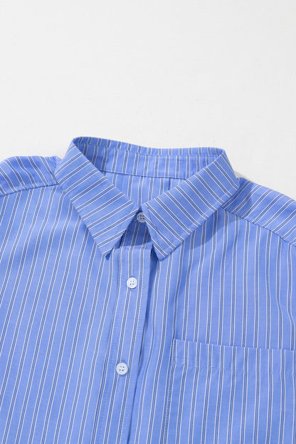 Blue Stripe Button Up Oversized Casual Shirt Shacket