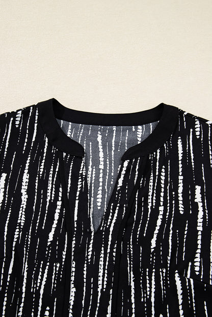 White Abstract Print V-neck Long-sleeve Blouse