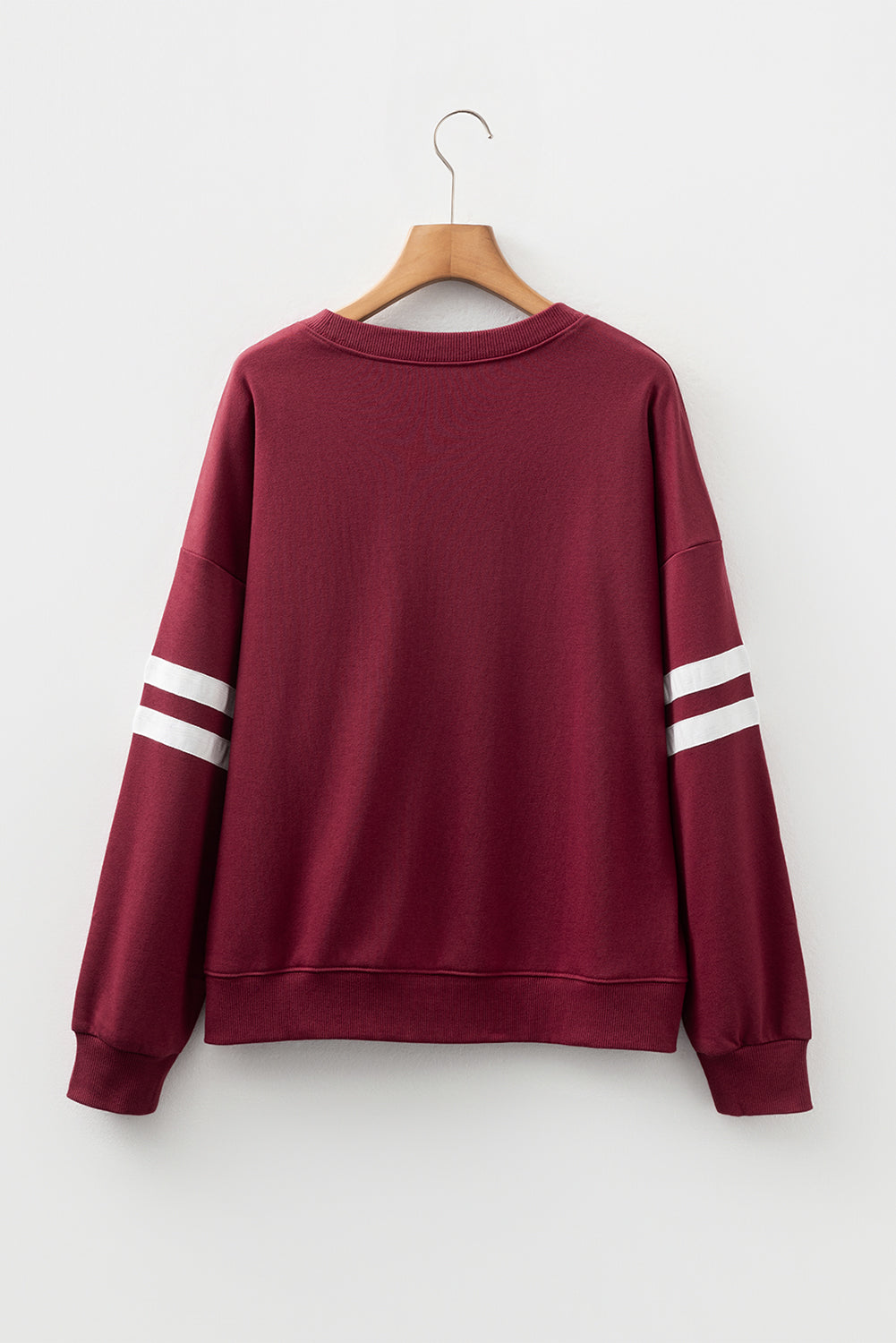 Coffee Preppy Striped Sleeve Loose Sweatshirt