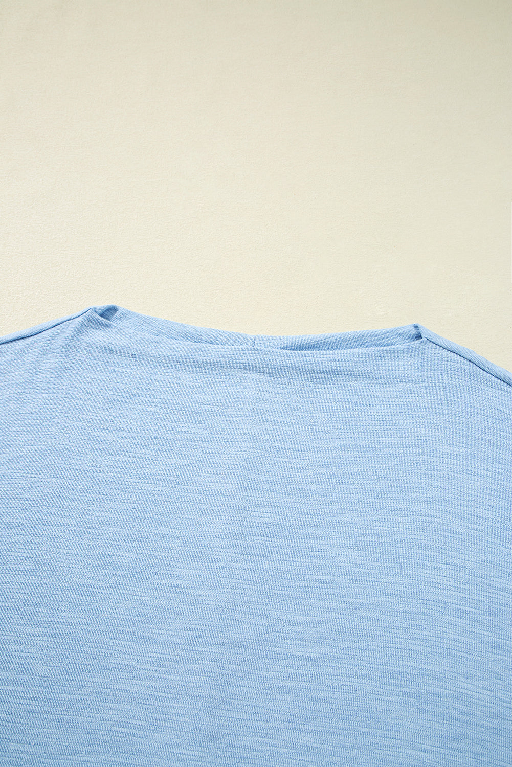 Beau Blue Solid Color Boat Neck Batwing Long Sleeve Top