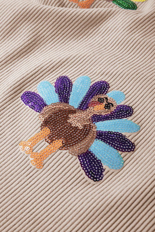 Smoke Gray Turkey Patch Application Graphic Corded Baggy Sweatshirt