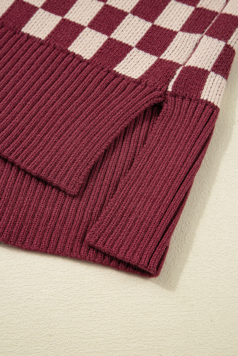 Brown Checkered Colorblock Knitted Drop Shoulder Sweater