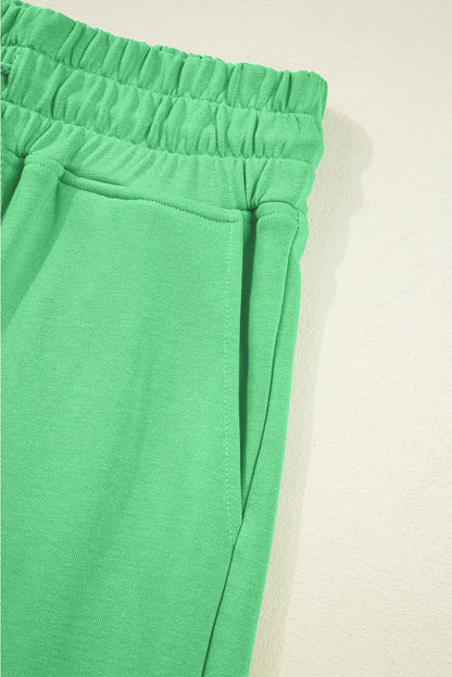 Yellow Cream Drop Shoulder Crop Pullover Drawstring Wide Leg Pants Set