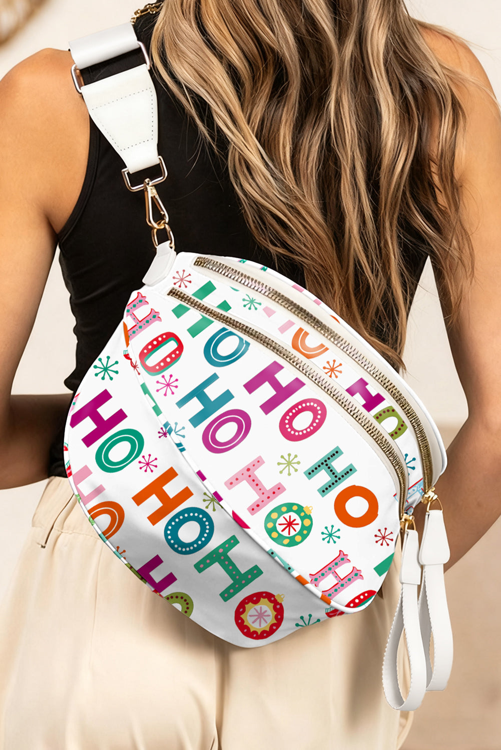 Black Floral Print Multi Pocket Crossbody Bag