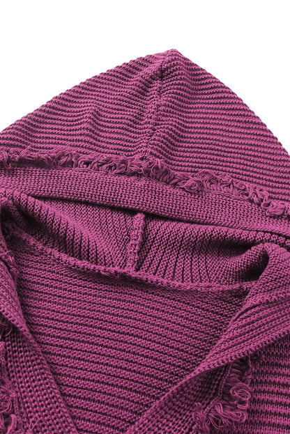 Black Split V Neck Pullover Knit Hooded Sweater