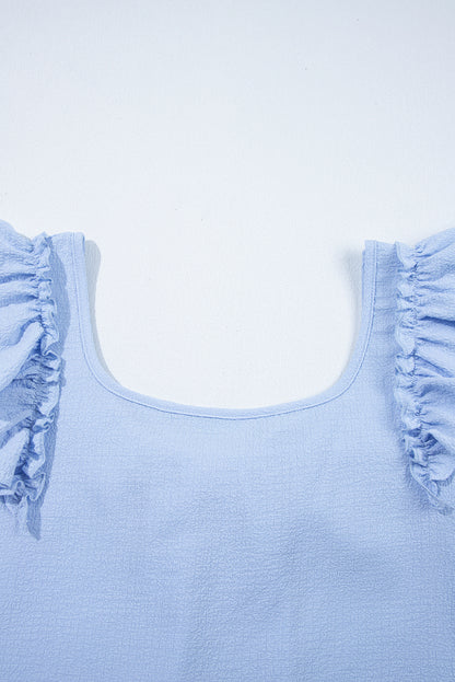 Gossamer Pink Textured Bow Frilled Ruffle Sleeve Blouse