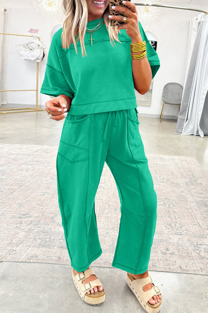 Racing Red Drop Shoulder Boxy Tee and Barrel Pants Set