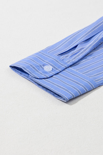Blue Stripe Button Up Oversized Casual Shirt Shacket