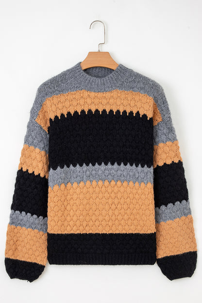 Khaki Colorblock High Neck Baggy Sweater