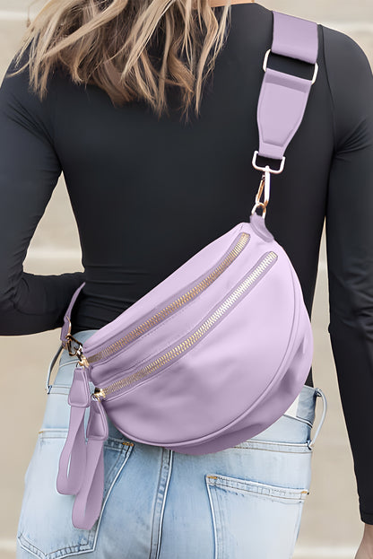 Bright Pink Strap Double Zipper Crossbody Bag