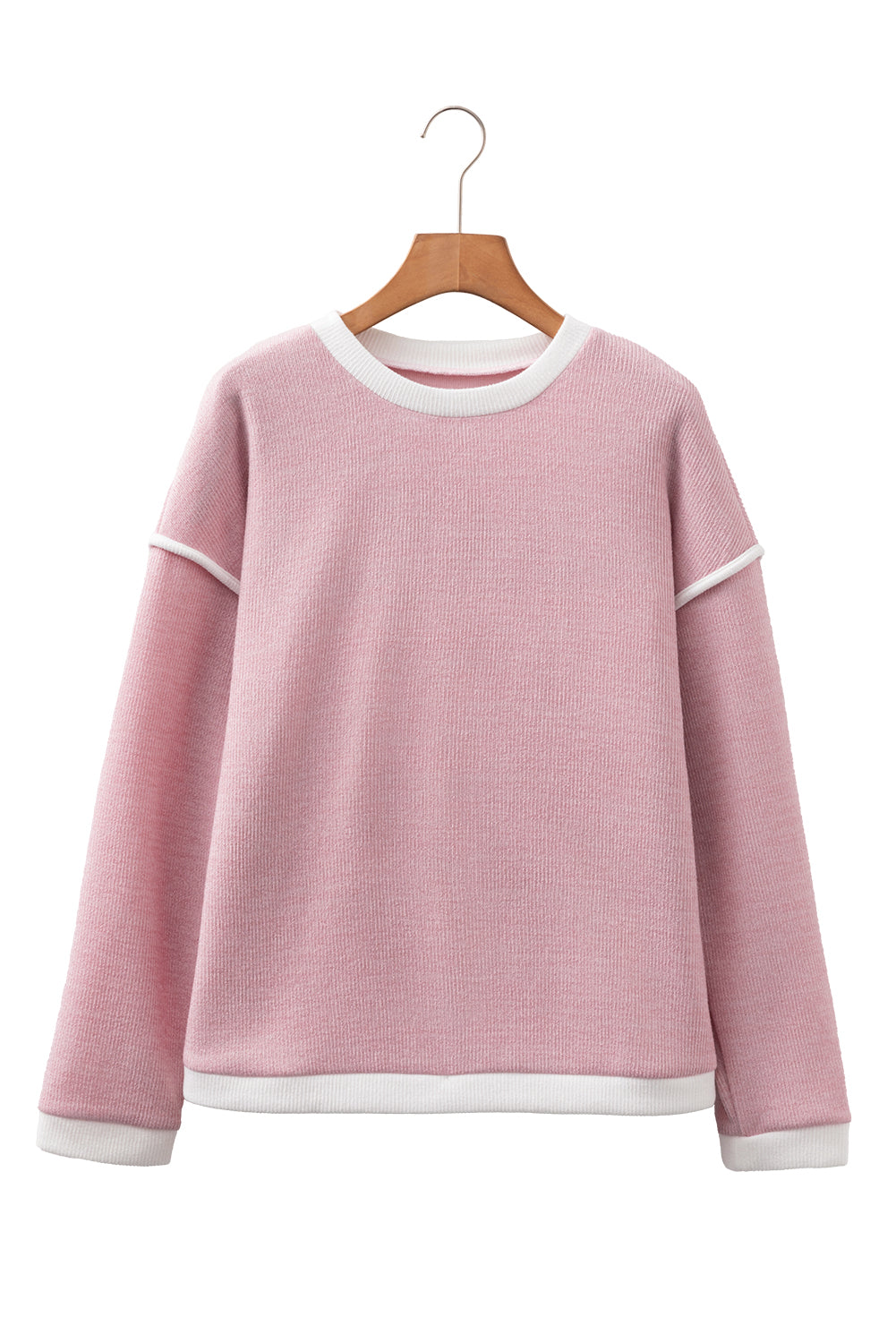 Four Leaf Clover Contrast Color Trim Knit Drop Shoulder Loose Top
