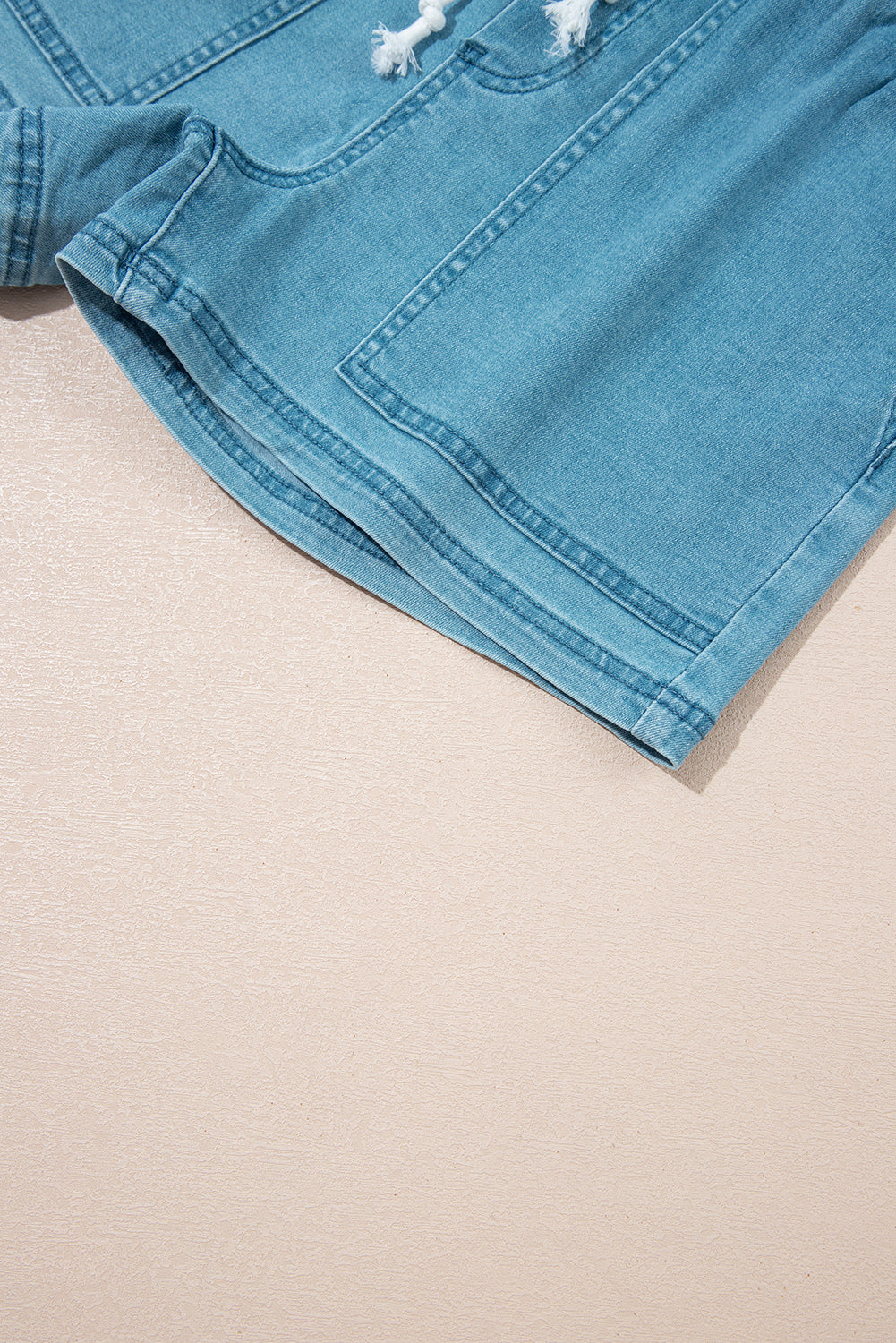 Beau Blue Drawstring Elastic Waist Denim Shorts