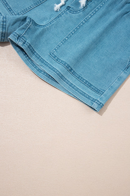 Beau Blue Drawstring Elastic Waist Denim Shorts