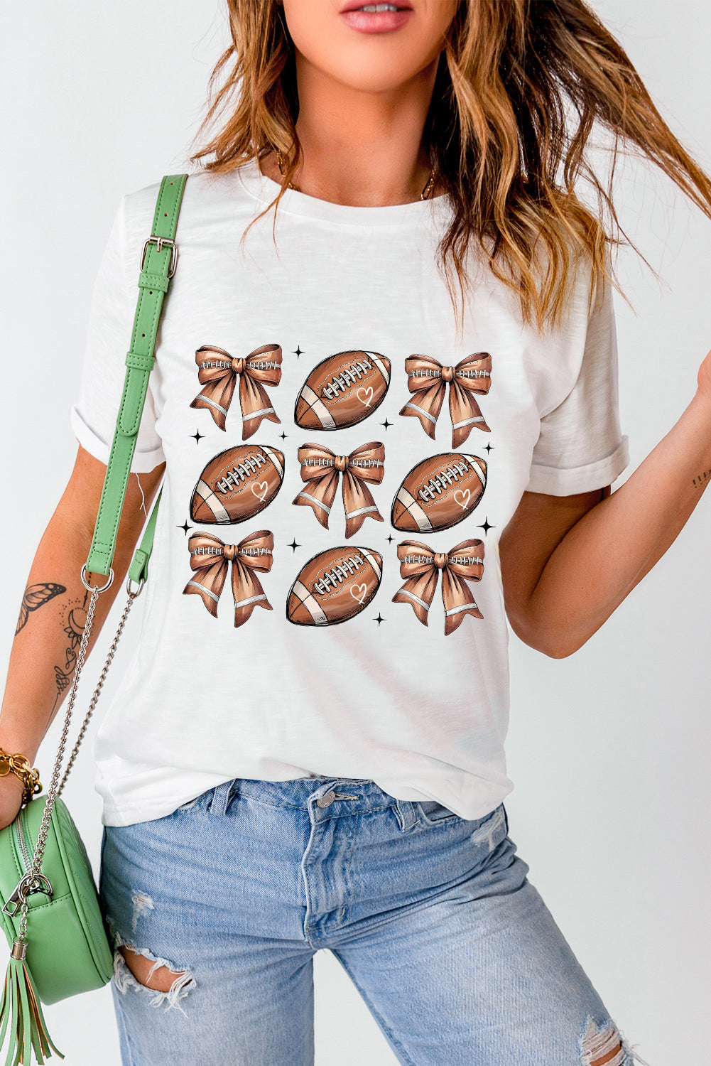 White Rugby Fashion Bow Heat Transfer Printing Graphic T Shirt