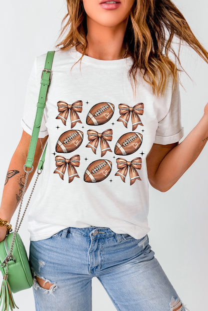White Rugby Fashion Bow Heat Transfer Printing Graphic T Shirt